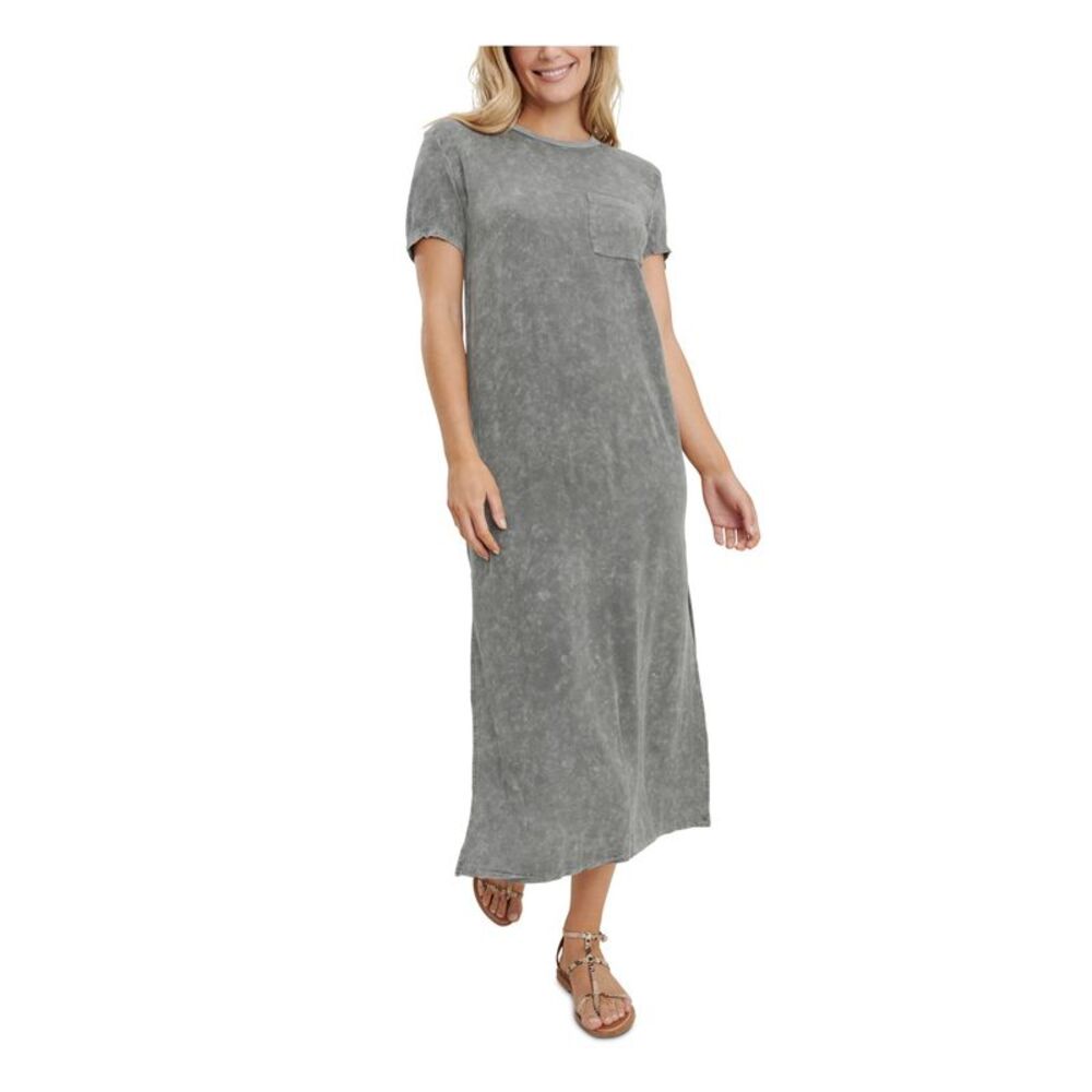 SPLENDID Womens Gray T-shirt Unlined Short Sleeve Round Neck Midi Dress XS